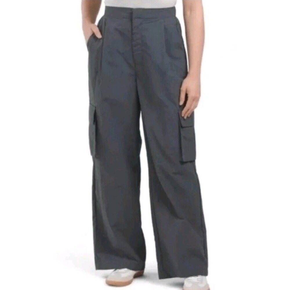 Wilo Parachute Fly Wide Leg Pleated Cargo Nylon‎ Pants Lt Gray XS NWT